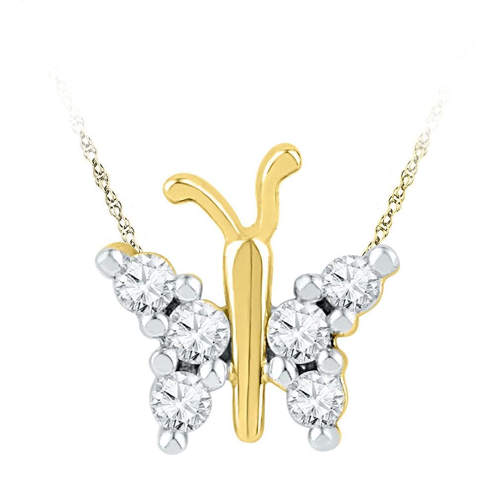 10k Yellow Gold Womens Round Diamond Small Butterfly Bug Insect Pendant 1/5 Cttw