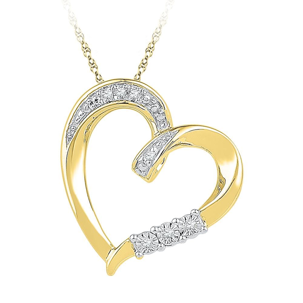 10kt Yellow Gold Womens Round Diamond Heart Love Pendant .03 Cttw