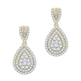 10kt Yellow Gold Womens Round Diamond Teardrop Dangle Earrings 7/8 Cttw