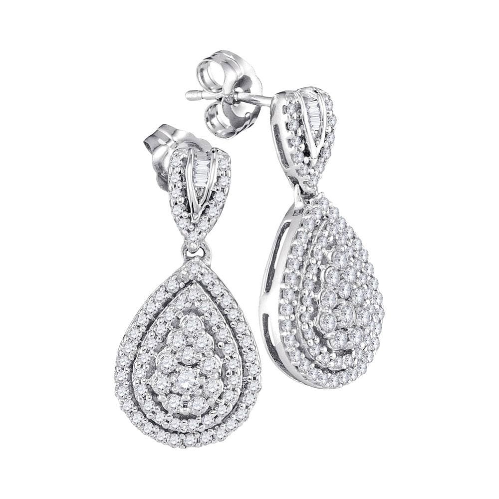 10kt White Gold Womens Round Diamond Teardrop Dangle Earrings 7/8 Cttw