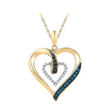 10kt Yellow Gold Womens Round Blue Color Enhanced Diamond Heart Pendant 1/6 Cttw