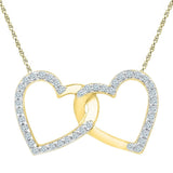 10kt Yellow Gold Womens Round Diamond Double Linked Heart Pendant 1/6 Cttw