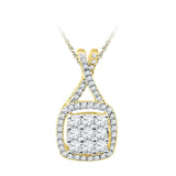 10kt Yellow Gold Womens Round Diamond Framed Square Cluster Pendant 1/2 Cttw