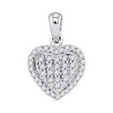 10kt White Gold Womens Round Diamond Heart Cluster Pendant 1/4 Cttw