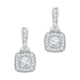 10kt White Gold Womens Round Diamond Square Dangle Earrings 1/2 Cttw