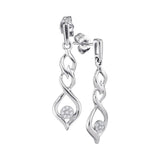10kt White Gold Womens Round Diamond Cluster Twist Dangle Earrings 1/10 Cttw