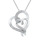 Sterling Silver Womens Round Diamond Double Heart Pendant 1/10 Cttw