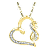 10kt Yellow Gold Womens Round Diamond Linked Heart Infinity Pendant 1/8 Cttw