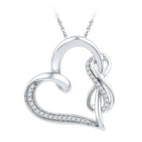 Sterling Silver Womens Round Diamond Linked Infinity Heart Pendant 1/8 Cttw