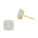 10kt Yellow Gold Womens Round Diamond Square Cluster Earrings 1/2 Cttw