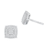 10kt White Gold Womens Round Diamond Square Cluster Screwback Earrings 1/2 Cttw