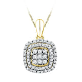 10kt Yellow Gold Womens Round Diamond Cluster Double Frame Square Pendant 1/3 Cttw
