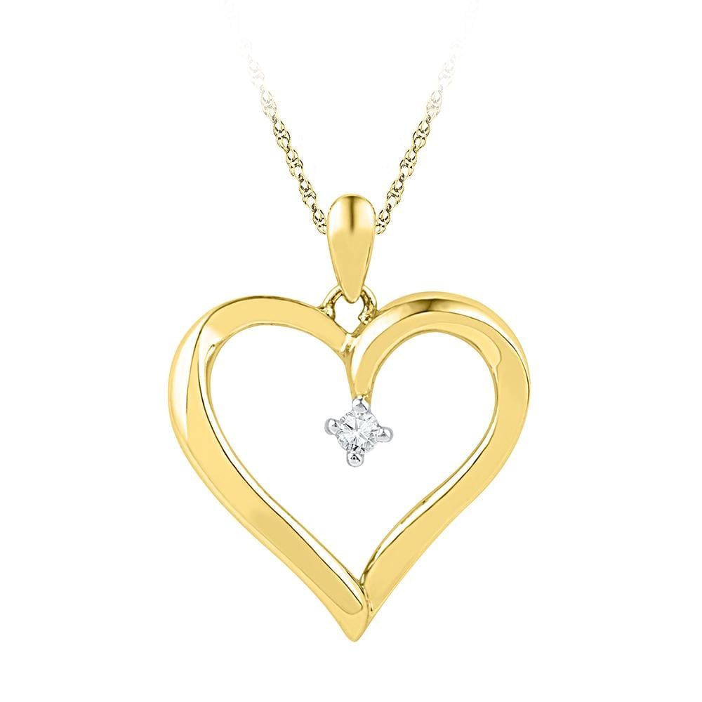 10kt Yellow Gold Womens Round Diamond Heart Love Pendant 1/20 Cttw