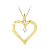 10kt Yellow Gold Womens Round Diamond Heart Love Pendant 1/20 Cttw