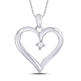 10kt White Gold Womens Round Diamond Solitaire Heart Pendant 1/20 Cttw
