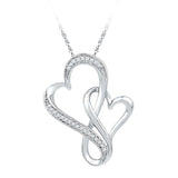 10kt White Gold Womens Round Diamond Double Entwined Heart Pendant 1/10 Cttw