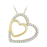 10kt Yellow Gold Womens Round Diamond Double Heart Pendant 1/8 Cttw