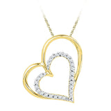 10kt Yellow Gold Womens Round Diamond Double Heart Outline Pendant 1/8 Cttw