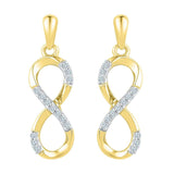 10k Yellow Gold Womens Round Diamond Infinity Dangle Earrings 1/10 Cttw
