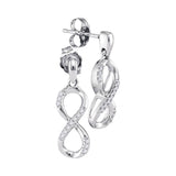 10k White Gold Womens Round Diamond Infinity Dangle Earrings 1/10 Cttw