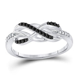 10kt White Gold Womens Round Black Color Enhanced Diamond Infinity Ring 1/10 Cttw