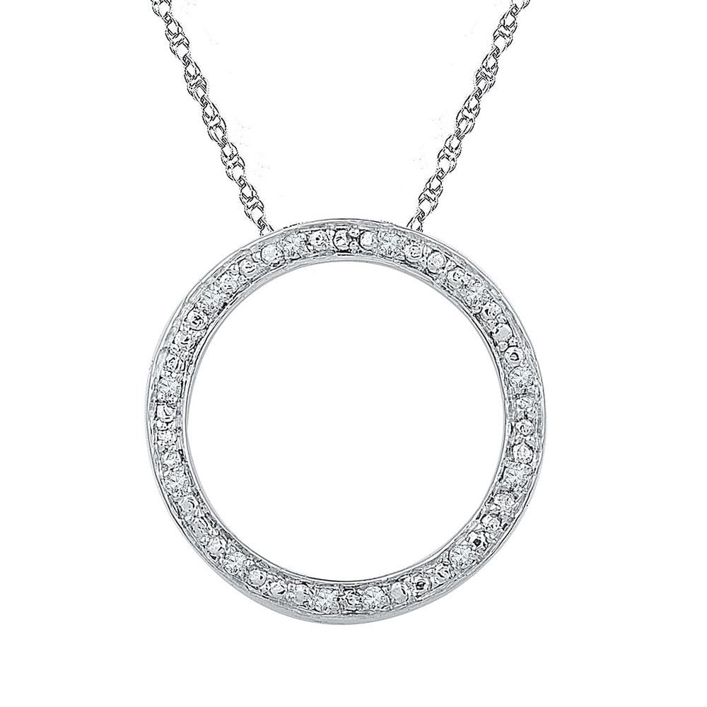 Sterling Silver Womens Round Diamond Circle Outline Pendant 1/20 Cttw