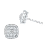 10kt White Gold Womens Round Diamond Cluster Square Earrings 5/8 Cttw