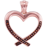 10kt Rose Gold Womens Round Red Color Enhanced Diamond Heart Love Pendant 1/10 Cttw