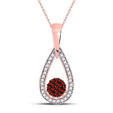 10kt Rose Gold Womens Round Red Color Enhanced Diamond Teardrop Cluster Pendant 1/6 Cttw
