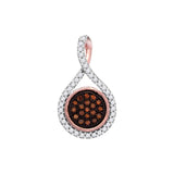 10kt Rose Gold Womens Round Red Color Enhanced Diamond Cluster Pendant 1/6 Cttw