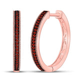 10kt Rose Gold Womens Round Red Color Enhanced Diamond Single Row Hoop Earrings 1/6 Cttw