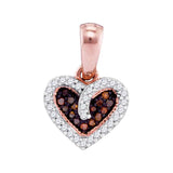 10kt Rose Gold Womens Round Red Color Enhanced Diamond Small Heart Love Pendant 1/10 Cttw
