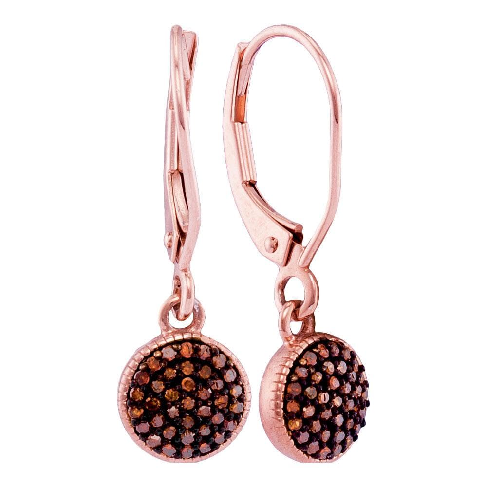 10kt Rose Gold Womens Round Red Color Enhanced Diamond Cluster Dangle Earrings 1/5 Cttw