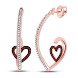 10kt Rose Gold Womens Round Red Color Enhanced Diamond Heart Dangle Earrings 1/4 Cttw