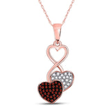 10kt Rose Gold Womens Round Red Color Enhanced Diamond Double Heart Pendant 1/6 Cttw