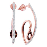 10kt Rose Gold Womens Round Red Color Enhanced Diamond Teardrop Dangle Earrings 1/4 Cttw