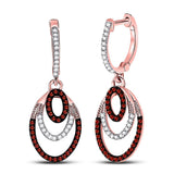 10kt Rose Gold Womens Round Red Color Enhanced Diamond Oval Dangle Earrings 1/3 Cttw