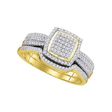 10kt Yellow Gold Round Diamond Square Bridal Wedding Ring Band Set 1/2 Cttw
