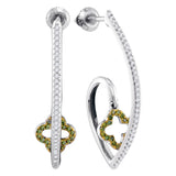 10kt White Gold Womens Round Green Color Enhanced Diamond Quatrefoil Dangle Earrings 1/4 Cttw