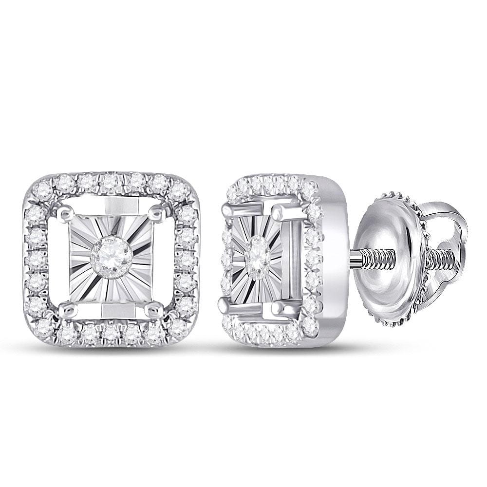 Sterling Silver Womens Round Diamond Miracle Square Earrings 1/4 Cttw