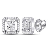 Sterling Silver Womens Round Diamond Miracle Square Earrings 1/4 Cttw