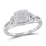 10kt White Gold Round Diamond Square Cluster Bridal Wedding Engagement Ring 1/3 Cttw