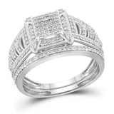 10kt White Gold Womens Diamond Square Cluster Bridal Wedding Engagement Ring Band Set 1/2 Cttw