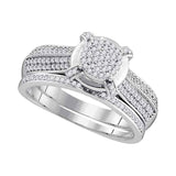 10kt White Gold Womens Round Diamond Cluster Bridal Wedding Engagement Ring Band Set 1/2 Cttw