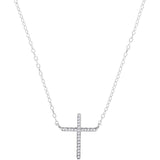 10kt White Gold Womens Round Diamond Cross Religious Pendant Necklace 1/12 Cttw