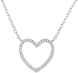 10kt White Gold Womens Round Diamond Heart Love Pendant Necklace 1/10 Cttw