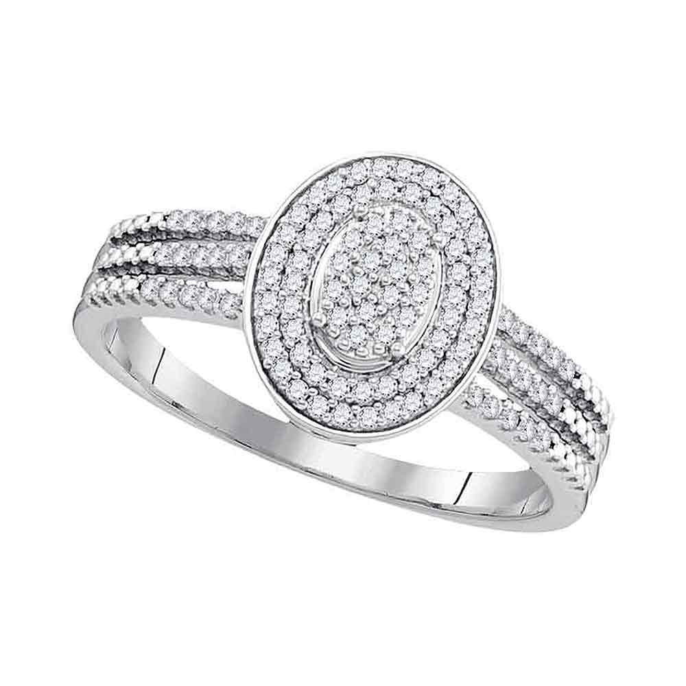 10kt White Gold Womens Round Diamond Oval Cluster Bridal Wedding Engagement Ring 1/4 Cttw
