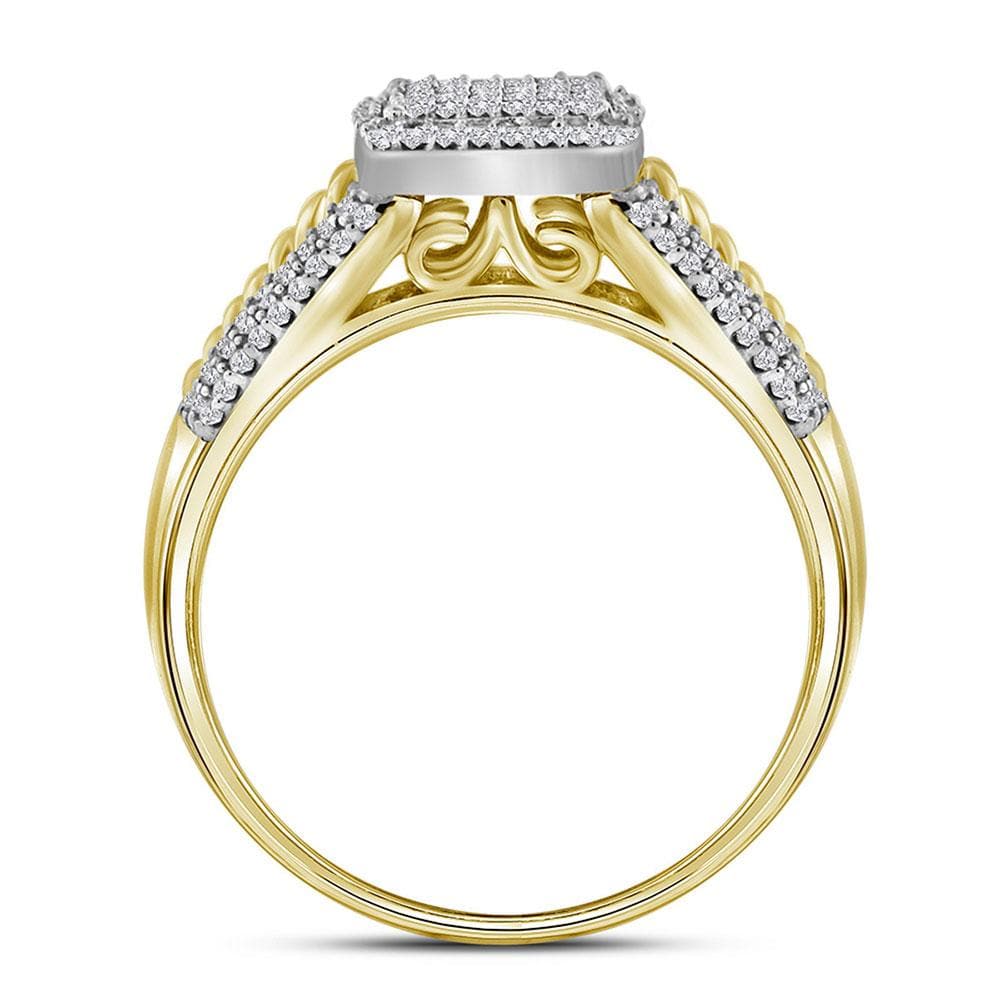 10kt Yellow Gold Round Diamond Cluster Bridal Wedding Ring Band Set 3/8 Cttw