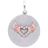 Sterling Silver Womens Round Diamond Angel Wings Heart Medallion Pendant 1/20 Cttw