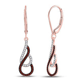 10kt Rose Gold Womens Round Red Color Enhanced Diamond Curl Dangle Earrings 1/4 Cttw